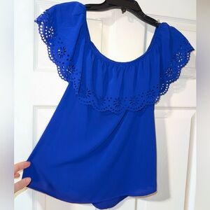 Iris Royal Blue Blouse with Eyelet Floral Detail Design - Size M 💙